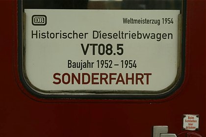 Zuglaufschild der Deutschlandtour des VT 08 Zuglaufschild der Deutschlandtour des VT 08