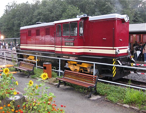 199 018 am 05.08.2011 im Bahnhof Bertsdorf